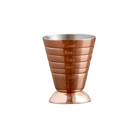 China Sustainable Bar Accessories Bar Jigger Copper Plated Stainless Steel Measuring Cup With Lines Cocktail Bar Jigger Fill Shot Glass for sale