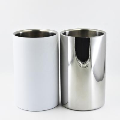 China Sustainable Stainless Steel Cooler Wine Ice Bucket Insulated Round Double Wall Ice Bucket for sale