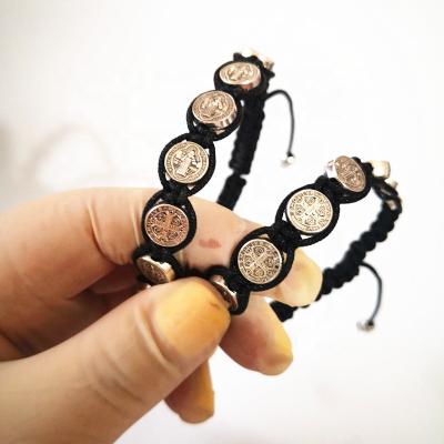 China DIY Customized Religious St Benedict Metal Beads Rope Catholic Handmade Adjustable Bracelets for sale