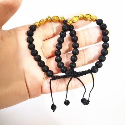 China Religious Gold Plated Black Beads Items Stone Bracelet The Real Virgin Mary Beads Wholesale Catholic Religious Natural Chain Rosary for sale