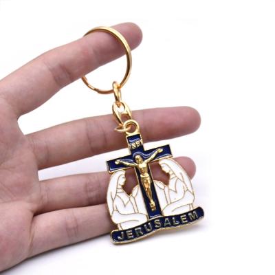 China St Benedict Key Chain of Jesus Catholic Alloy Gold Plated Jerusalem Design Wholesale Catholic New for sale