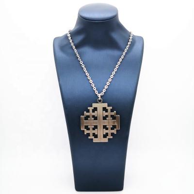 China JERUSALEM Stainless Steel Catholic Sweater Cross Pendant Chain Necklace Religious Jewelry for sale