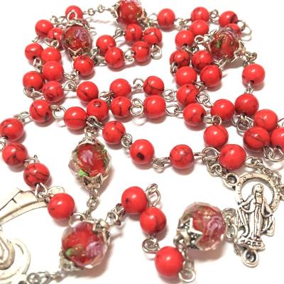 China Handmade Turquoise Prayer Beads Religious Red 6mm Rosarios Necklace For Women Vintage Heart Cross for sale