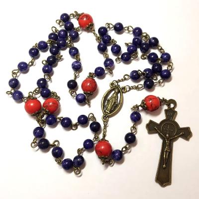 China 2021 New Fashion 6mm Turquoise Religious Red Mother Sapphire Stone Antibrass Needle With 8mm Bead Rosaries for sale