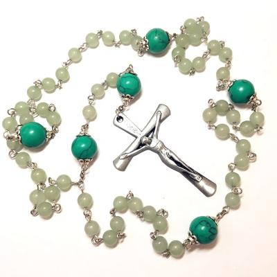 China 12mm Emerald Mother Beads Rosaries Catholic Religious Prayer Necklace for sale