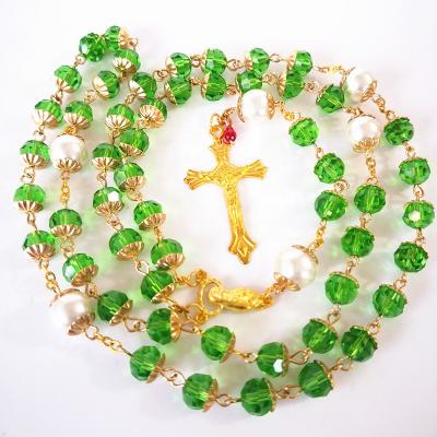 China Women Catholic Items Jewelry Religious Gold Plated Medal Crystal Rosary for sale