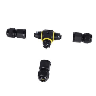 China Ip68 Power Junction Box Outdoor Waterproof Cable Connector Three Way T-Connector Cable for sale