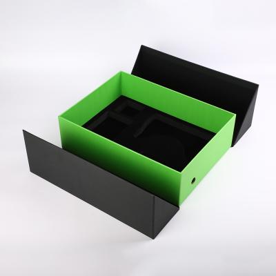 China Esponja modificada para requisitos particulares cartulina verde negra de lujo del recorte del cuero de la PU de las cajas de regalo de la puerta doble en venta