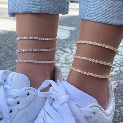 China FASHIONABLE Wholesale 18K Gold Plated Shiny Tennis Anklet Zircon Tennis Anklet Chains Jewelry For Gift for sale