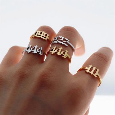 China Fashion TRENDY Gold Plated Rings Lucky Stainless Steel Angel Number Ring For Couple From Number 111-999 for sale