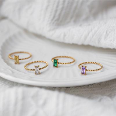 China FASHIONABLE Personality Gold Plated Stainless Steel Ring Open Multicolor Zircon CZ Thin Geometric Square Twisted Rings For Girl for sale