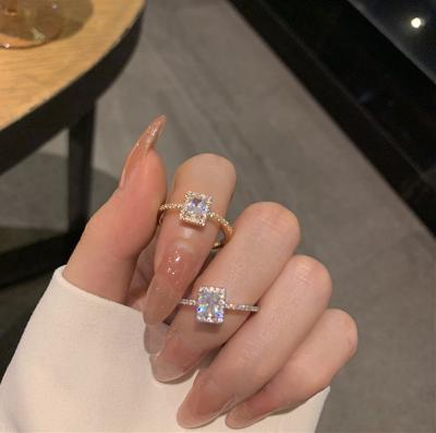 China FASHIONABLE Exquisite Gold Plated Thin Square Gemstone Ring Shiny Cubic Zirconia CZ Ring For Wedding Geometric Shape for sale