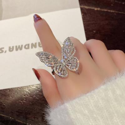 China FASHIONABLE Exaggerated Full Diamond Gemstone Butterfly Ring Hollow Zircon Butterfly Rings For Women for sale