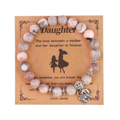 China FASHIONABLE Romantic Mother Daughter Love Natural Stone Beaded Bangle Stainless Steel Letter Love Heart Charm Engraved Bracelet For Gift for sale