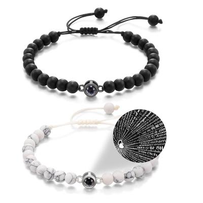 China 2023 FASHIONABLE new arrival white turquoise natural beaded bracelet stone projection i love you 100 languages ​​bracelets for couples for sale