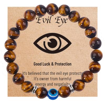 China 2023 FASHION best selling blue devil natural stone eye beads bracelet Tiger Eye Stone Evil Eyes beaded bracelet with card for sale