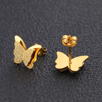 China 2023 Vintage New Arrivals 18K Butterfly Earrings Jewelry Cavity Stainless Steel Gold Plated Butterfly Stud Earrings For Women for sale