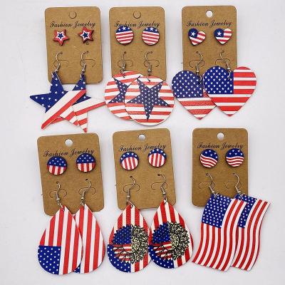 China FASHIONABLE Hot Selling America Flag Star Drop Earrings PU Leather Leather Independence Day Heart Shaped American Earrings national flag for sale