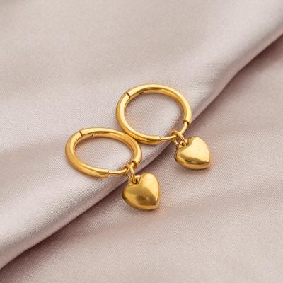 China Minimalist Vintage Gold Plated Huggie Earrings 316L Stainless Steel Love Heart Circle Hoop Earrings Women 2023 for sale