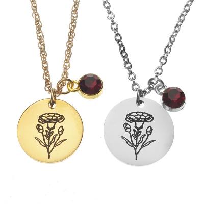 China FASHIONABLE Hot Sale Colorful Zircon America CZ Month 12 Flower Necklaces Stainless Steel Birth Flower Pendant Necklace For Birthday Gift for sale