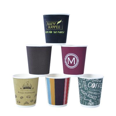 China Recyclable Deli Packaging Hot Drinks Disposable Ribbed Corrugated Tea Cups Ripple Wallpaper Cup for sale