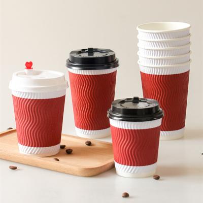 China High Quality Recyclable Simple Style Red And White Wallpaper Ripple Hot Drinks Cup With Lids for sale