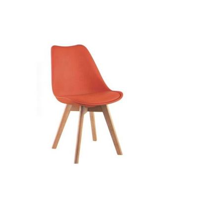 China Eco-Friendly Padded Seat Modern Wood Leg Plastic Dining Chair Lounge Upholstered PU Dining Chairs for sale