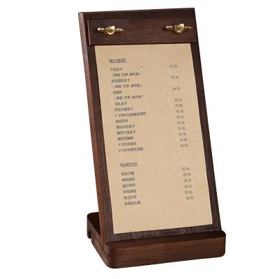 China Wholesale high quality simple modern restaurant shelf display stand table menu low wooden card holder for sale