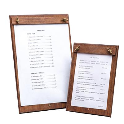 China Clamp Cafe Menu Board Display Card Invoice Binding Write Pad Modern Simple Japanese Style Menu Stand Vertical Solid Wood Plywood for sale