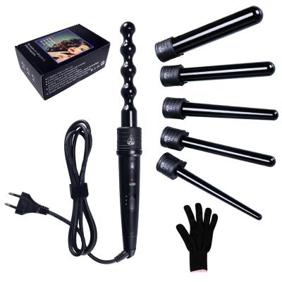 China Sweep Hair Straightener 6 in 1 Curling Iron Wand Set Temperature Adjustable with 6 Interchangeable Ceramic Tapered Spiral Barrels for sale