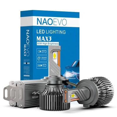 China High Power Car Auto Led Headlight NAO MAX 3 H7 120W White Beam 12V H7 Led Canbus 360 Vehicle Light Car H7 Led Headlight Bulb for sale