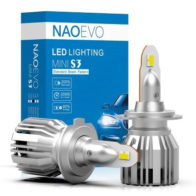 China NAOEVO 60W mini design S3 led headlight h7 no brown spot car led headlight bulb 2 year warranty bulge chips led car lights 6FGCU20 for sale