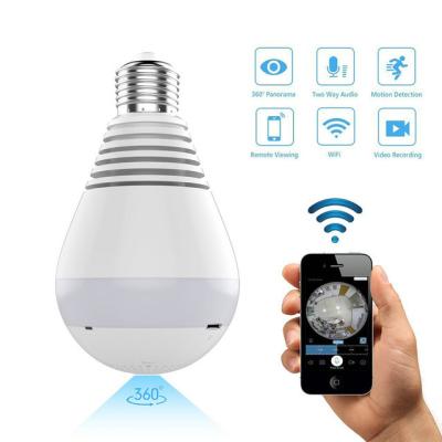 China 360 Degree VR HD Night Vision One Way Audio Panoramic Ceiling Hidden Wifi Way 2 Way Fisheye CCTV Light Blub Camera for sale