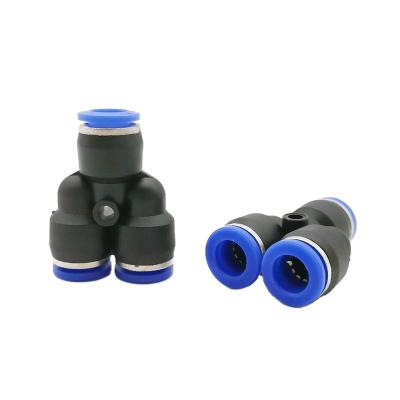 China Pneumatic PU PY Connector Tee Unions / Nylon Hose Push In Fitting For Air Hose Joint OD 4 6 8 10 12 14 16MM Pneumatic Fittings for sale