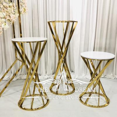 China (Others) AS-SS026 Foshan Factory Adjustable Gold Stainless Steel Cone Cake Tables Set For Wedding Dream Store Event Party Decoration A for sale