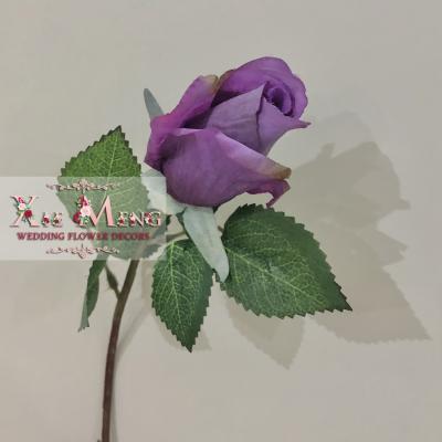 China Cloth/XM-LSF016-2 Plastic Single Stem Bud Rose For Market The Wedding Purple Flora Boda Wedding Flower Decors Yiwu Flower for sale