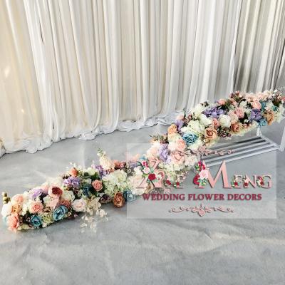 China Event Decoration FL-AR028 Long Decorative Blue and Pink Roses Flower Table Runner for Rectangle Event Table Decoration /Flore Para Mesa Boda for sale