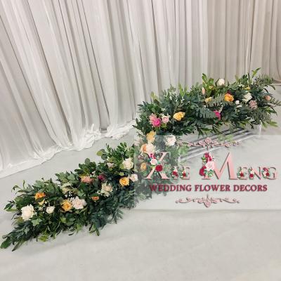 China Long Decorative Pink Roses Wedding Decoration FL-AR025 Greenery Flower Table Runner For Rectangle Wedding Table Decoration /Flore Para Mesa Boda for sale