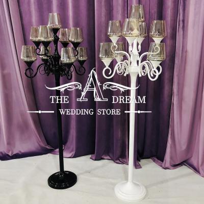 China Black Candelabra 9 Heads Luxury Weddings CEN-IR022-BK Floor Candle Holder For Wedding A Dream Wedding Store Decoration for sale