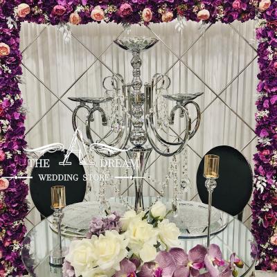 China CEN-IR047-SL Weddings Silver Crystal Candelabra Wedding Flower Vase Yiwu Centerpiece Opens From A Dream Wedding Store for sale