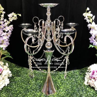 China New 6 Heads Of Weddings CEN-IR047-SL Silver Crystal Candelabra For Wedding Centerpieces From A Dream Wedding Store for sale