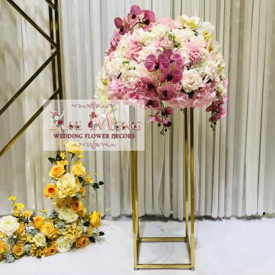 China Weddings TAD-CEN-FL008 Pink Orchid Flower Centerpiece Stainless Steel Flower Stand Wedding Decoration from XieMeng Wedding Flower Decors for sale