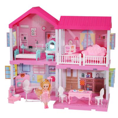 China Battery Operated Toy Birthday Gift Play House Pink Castle Set Dollhouses Toys For Girls for sale