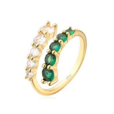 China 2022 Trendy Colorful Zircon Stone Diamond s925 Gold Sterling Silver Adjustable Open Ring For Women for sale