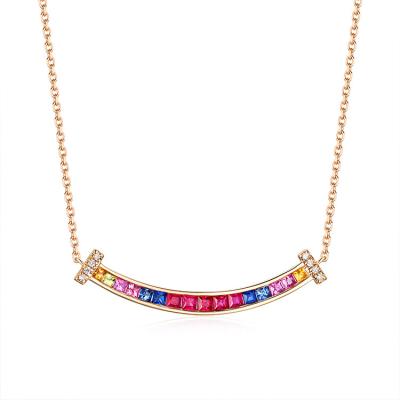 China S925 Sterling Silver Rainbow Smile Colorful CZ Romantic Pending Necklace Pending Necklace for sale