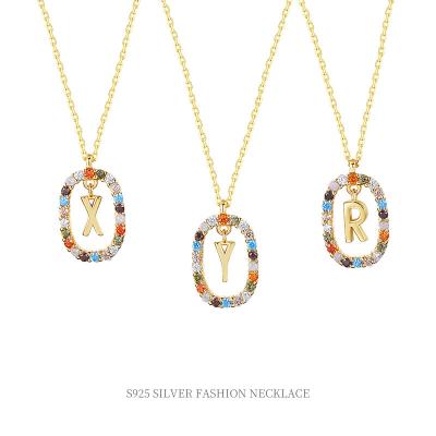 China Trendy Trendy S925 Sterling Sliver Jewelry For Women Gold Plated Colorful Zircon 26 Name Initial Letter Necklace 26 for sale