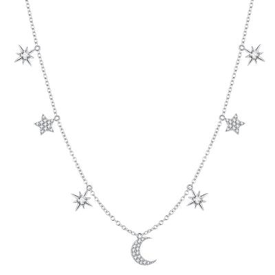 China FASHIONABLE Tasty Minimalist S925 Sterling Silver Moon and Star Necklace Gold Plated Delicate Tiny Charm Necklace for sale