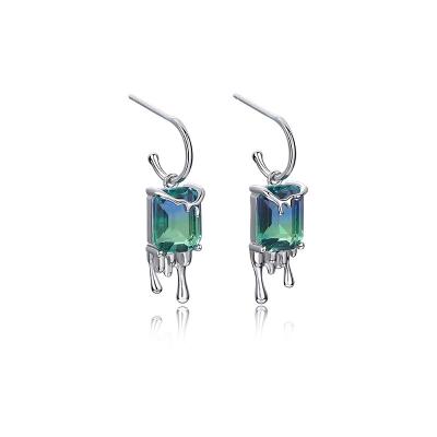 China Wholesale CZ Zircon Earring S925 Sterling Silver Stud Earrings Women Bling Gradient Wand Hiphop Wedding Blue Jewelry for sale