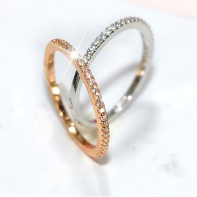 China Trendy Fashion Jewelry Simple Circle 925 Sterling Silver Couple Ring Gold Plated Diamond Wedding Ring Mens Womens for sale