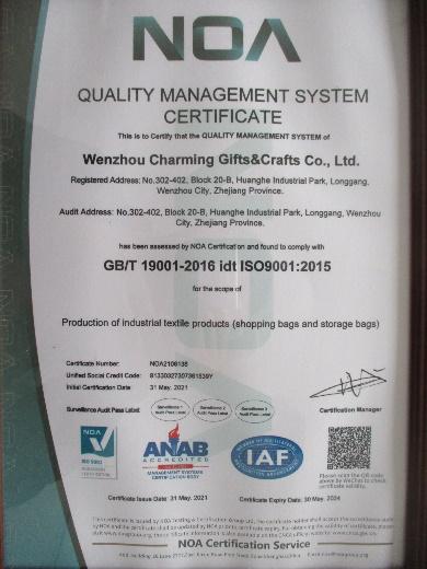 ISO9001 - Wenzhou Charming Gifts&Crafts Co., Ltd.